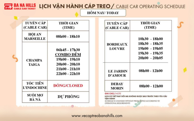 Giờ Hoạt Động Cáp Treo Bà Nà Hills, Bà Nà Hill Giờ Mở Cửa